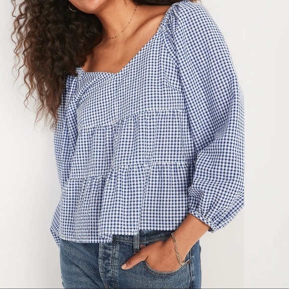 Tiered Seersucker Long-Sleeve Swing Top for Women size S NWTO - Picture 7 of 14